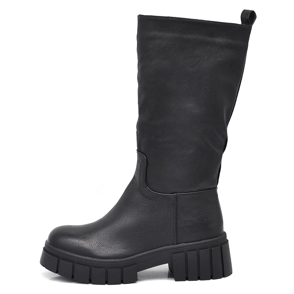 Stivali al Polpaccio Motociclista Biker Da Donna Pelle Vega con Platform GR-6612 nero