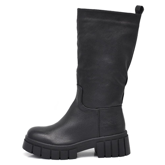 Stivali al Polpaccio Motociclista Biker Da Donna Pelle Vega con Platform GR-6612 nero