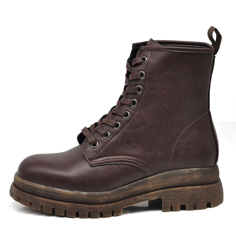 Stivali da donna stile combat boots con lacci platform casual MP2751-1 nero marrone