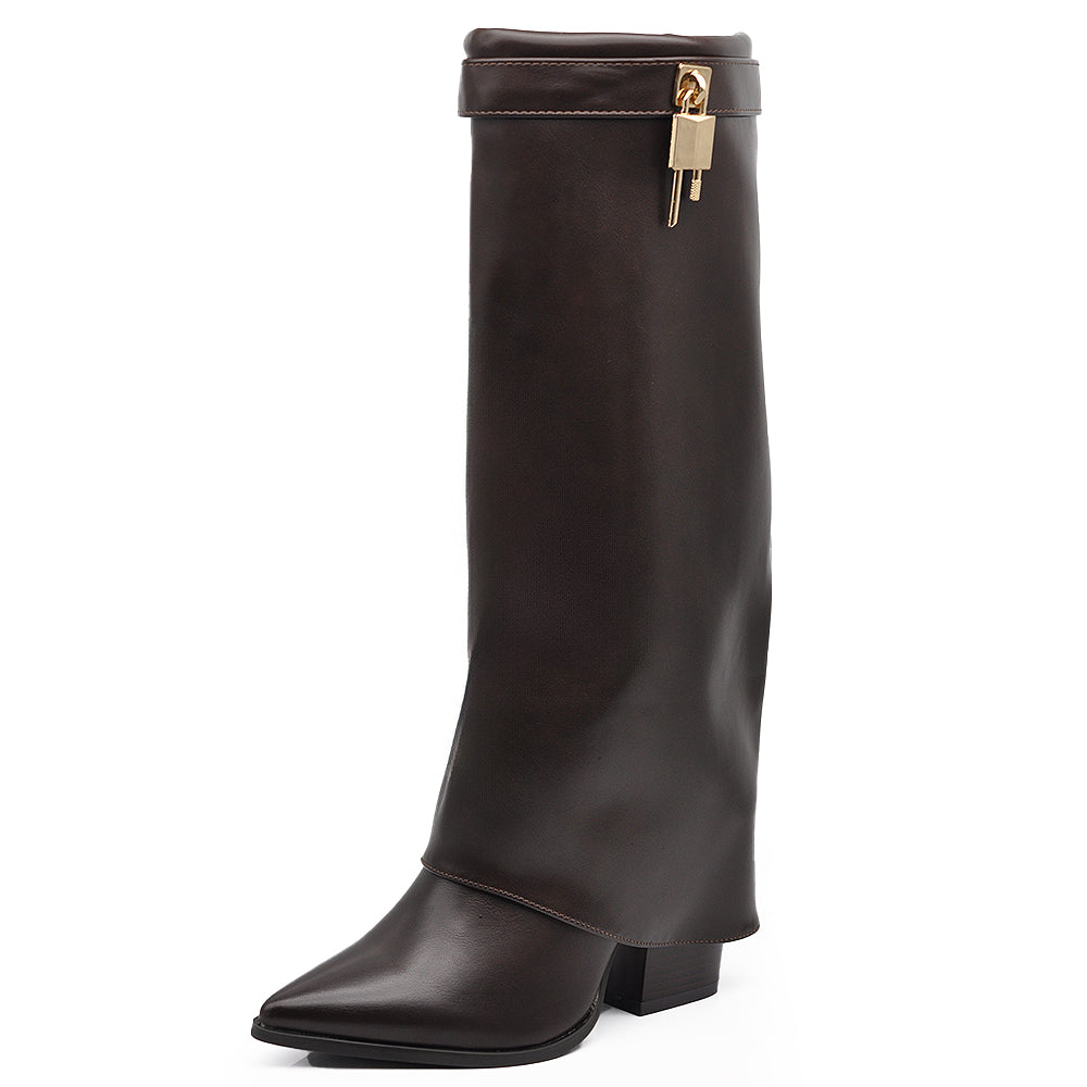 Stivali in ghetta A Punta Con Tacco Lucchetto Zip Cerniera Da Donna G698