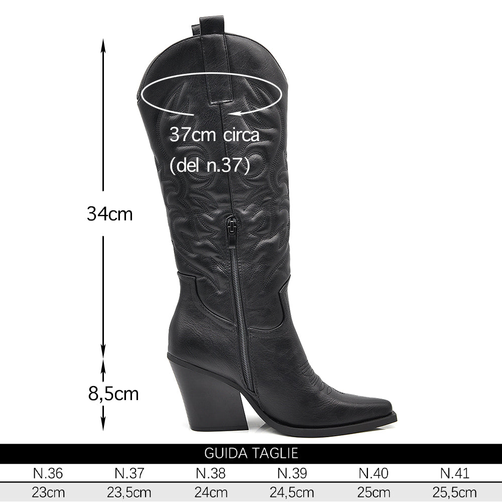 Stivali Texani Donna al Ginocchio con Tacco Largo – Stivali Western Eleganti