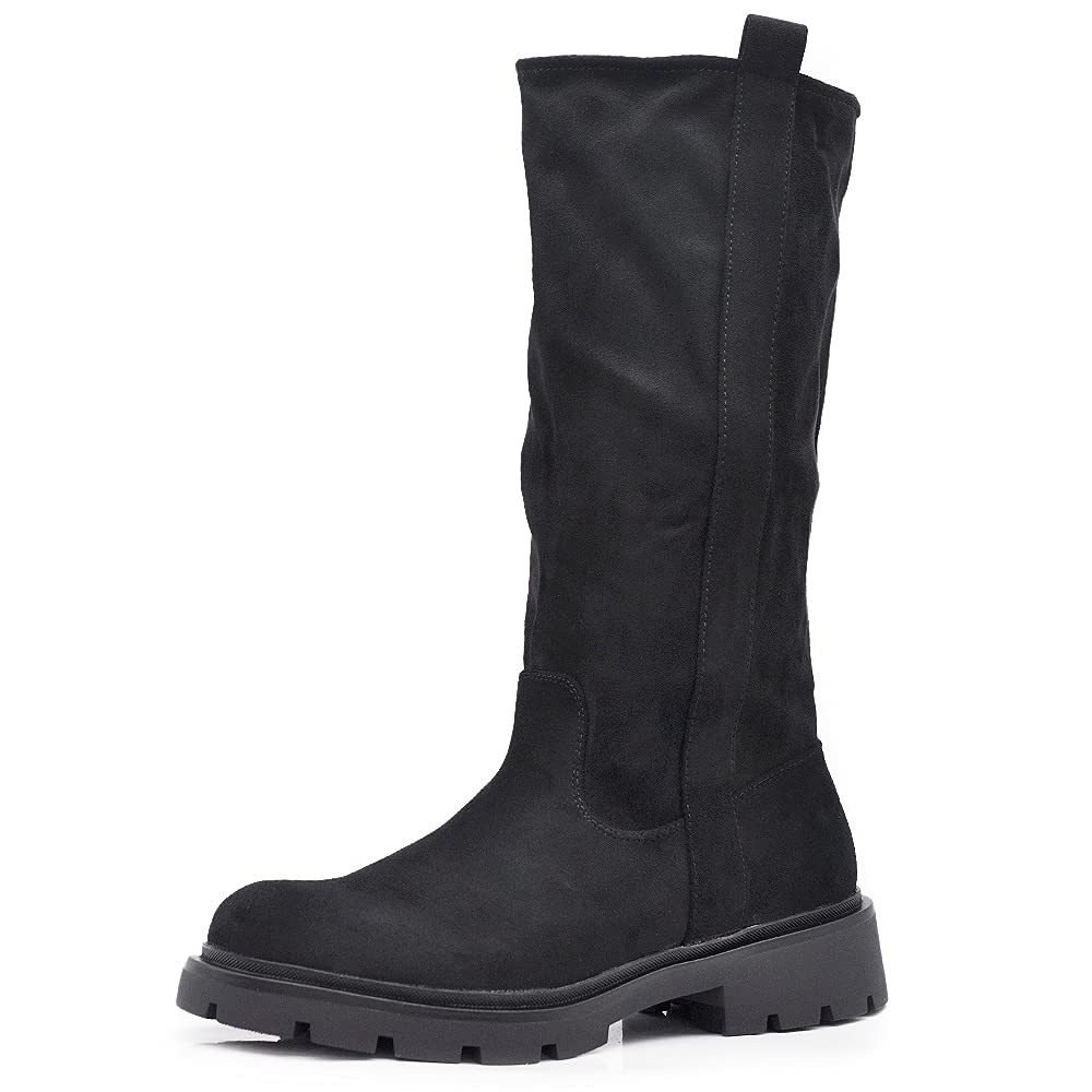 Stivaletti Stivali Biker al Polpaccio Da Donna Camoscio Sintetico GR-6611 nero camel celeste