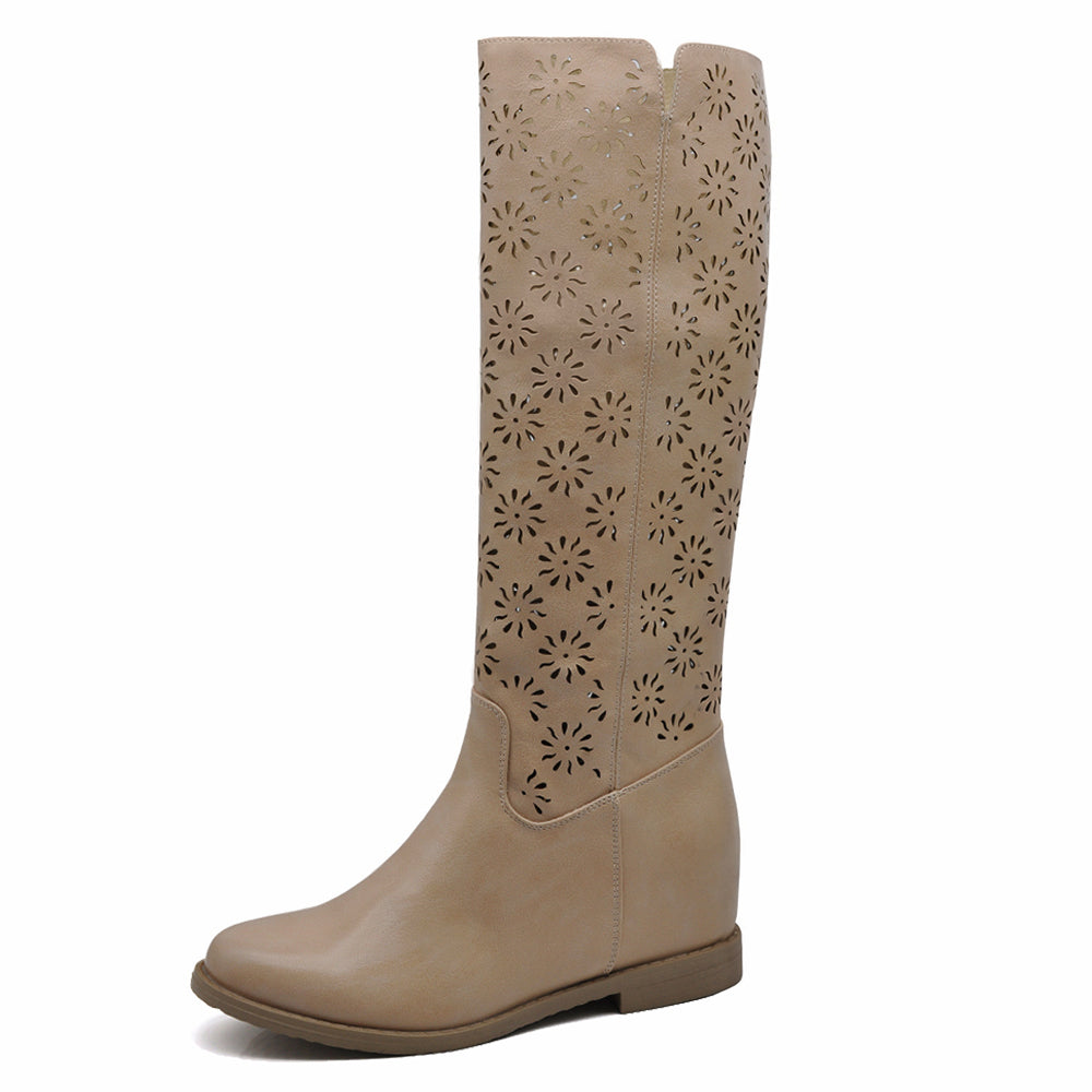 Stivali Alti al Ginocchio Estivi Primaverili Traforati da Donna Zeppa Interna – Stile Casual Chic