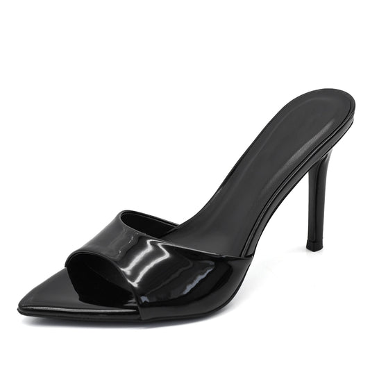 Sandali sabot donna in vernice lucida con tacco stiletto e punta affusolata