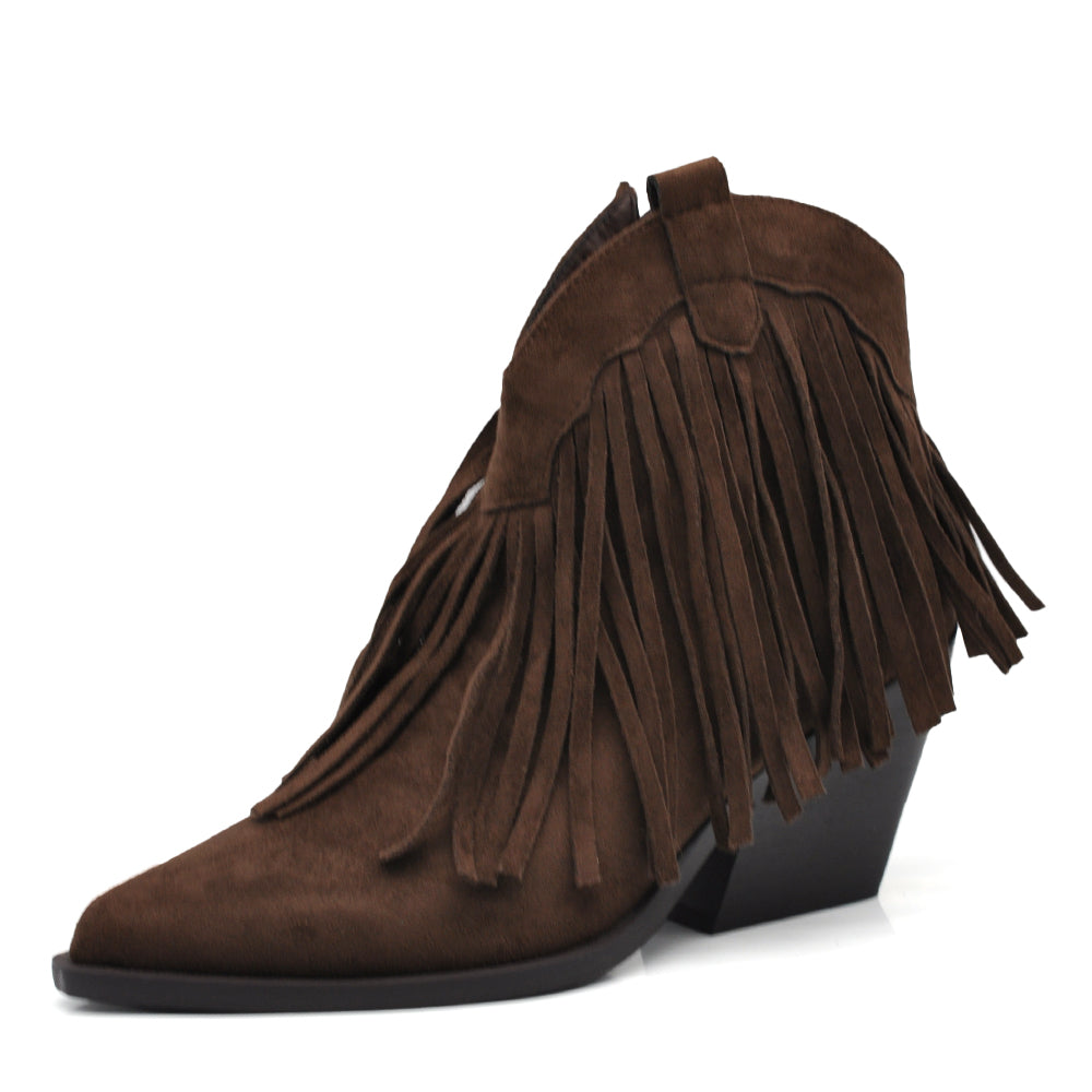 Stivaletti Donna con Frange Stile Western Texani – Tronchetti Casual con Tacco Medio,Camperos in Camoscio Sintetico
