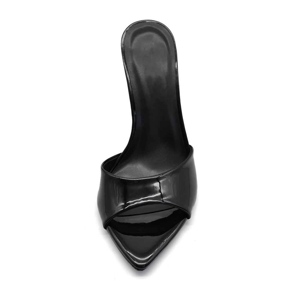Sandali sabot donna in vernice lucida con tacco stiletto e punta affusolata