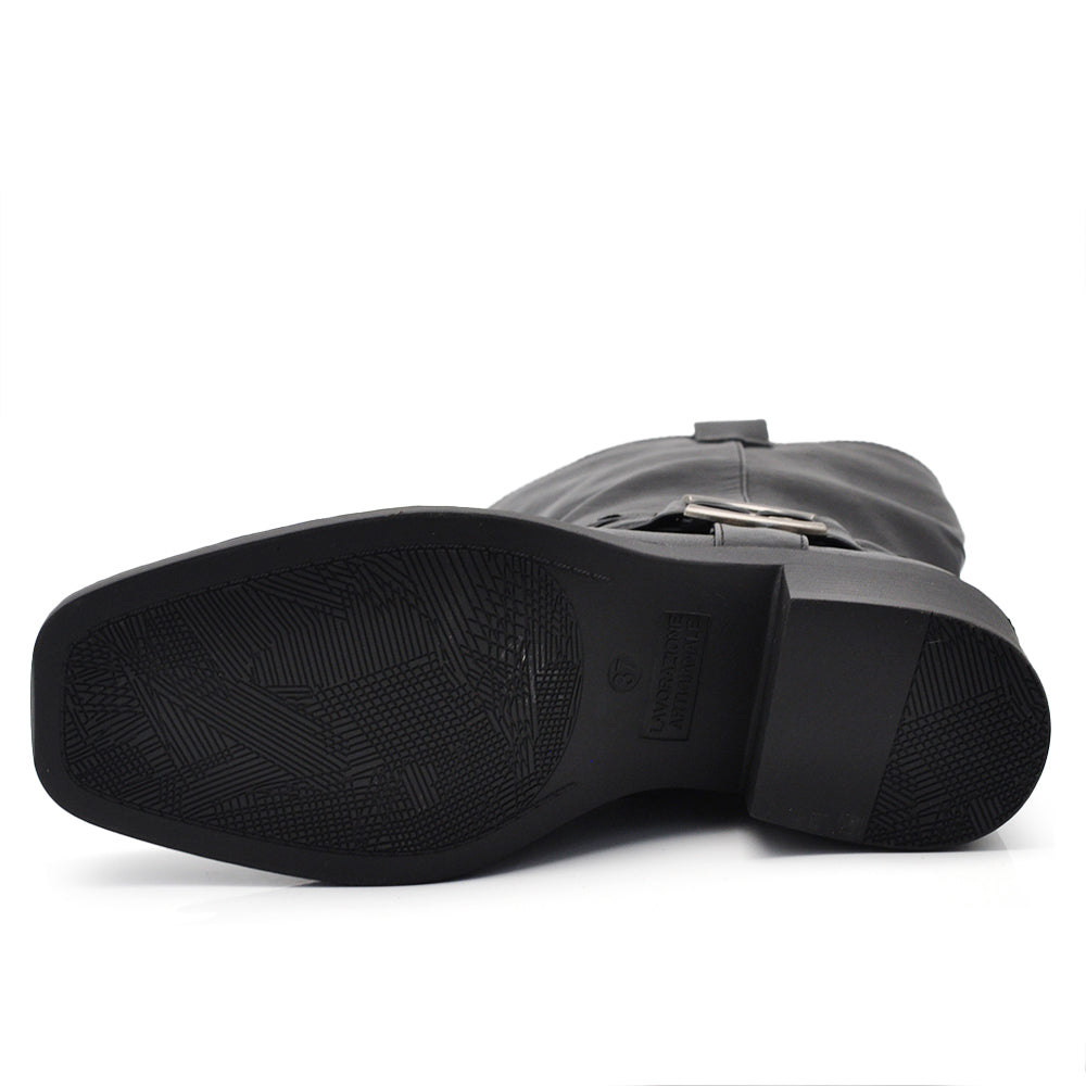 Stivali Texani Western da donna con punta quadrata cinturino e decorazione con medaglietta MP2741-2 nero