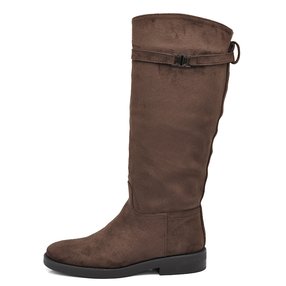 Stivali Cavallerizzi Donna Alti con Cinturino Decorativo e Zip Laterale – Stivali Riding Tacco Basso