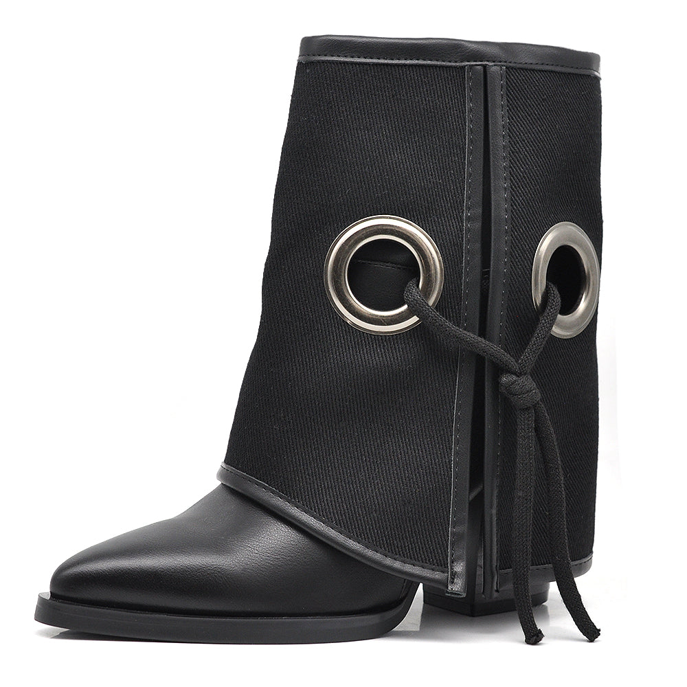 Stivaletti in ghetta A Punta Con Tacco Cerchi Zip Cerniera Da Donna Denim GA029