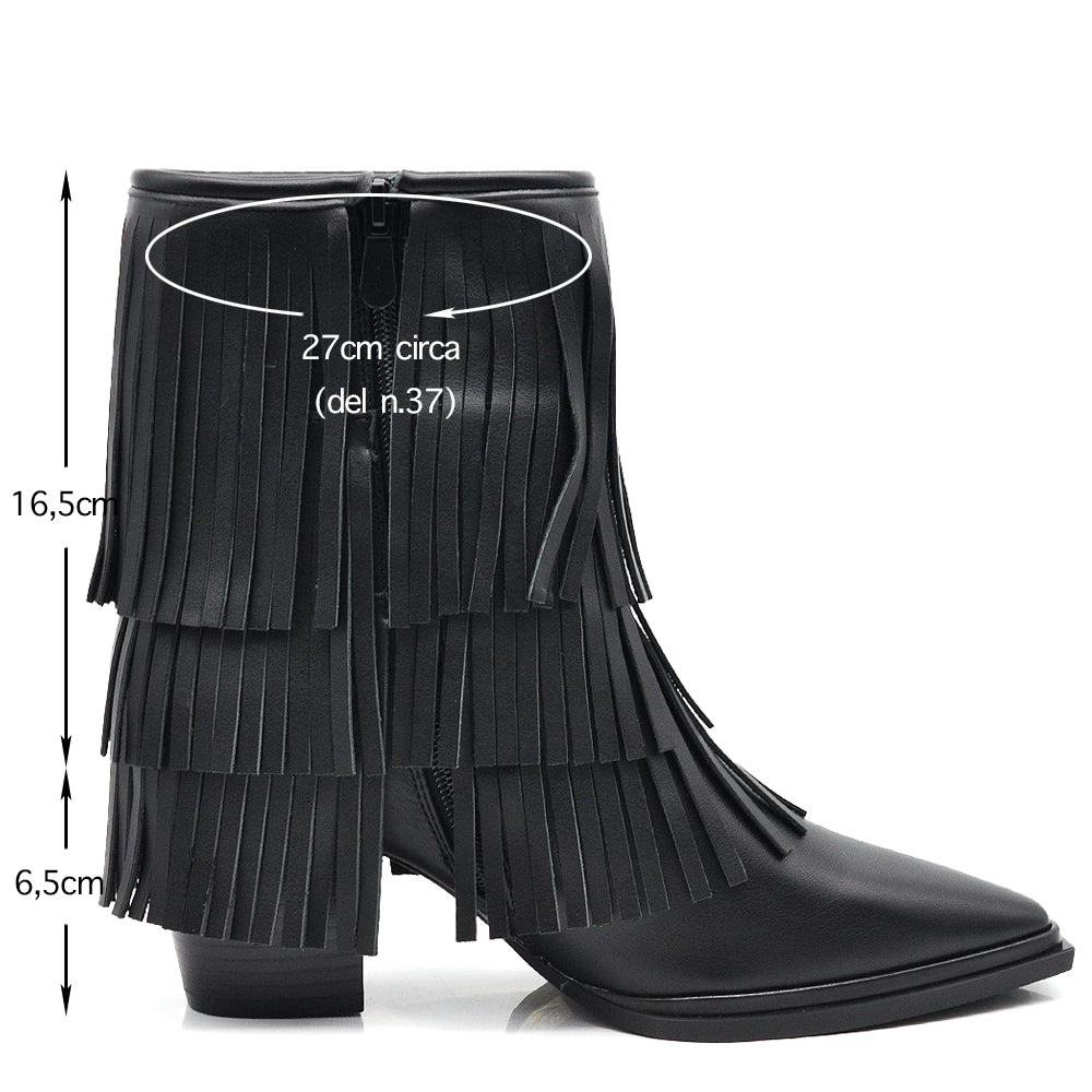 Stivaletti Stivali Texani Western da Donna Con Frange Camperos MP2742-4 nero