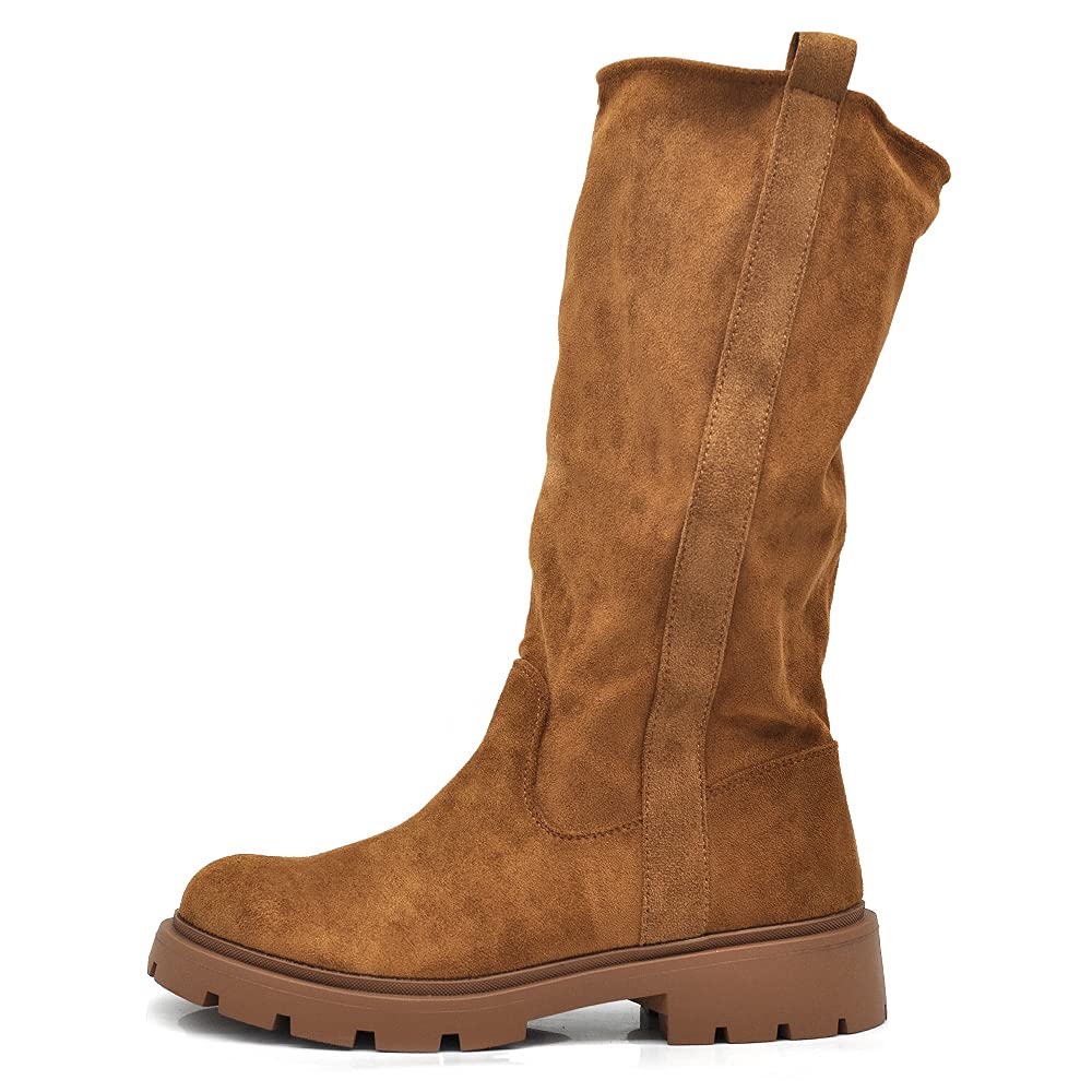 Stivaletti Stivali Biker al Polpaccio Da Donna Camoscio Sintetico GR-6611 nero camel celeste