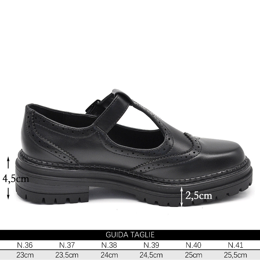 Scarpe Stile Mary Jane da Donna Decorazioni Brogue Eleganti Inglesi Londra Oxford GA011 nero marrone