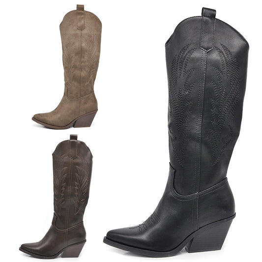 Stivali Stivaletti Da Donna Texani Cowboy Cowgirl A Punta Etnici Ricamati LY80-12 GA021