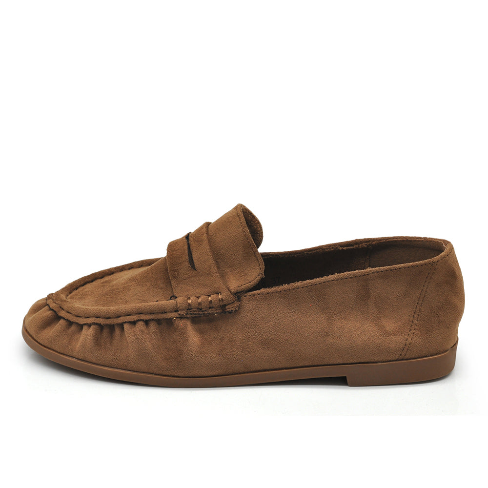 Mocassini Donna con Bordo Arricciato, Effetto Scamosciato, Penny Loafer Morbidi e Comodi H178