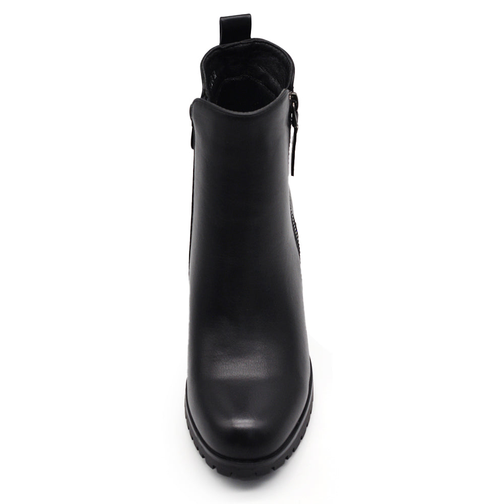 Stivaletti da donna con borchie decorativa tronchetti tacco alto largo platform carrarmato 9115-7 nero