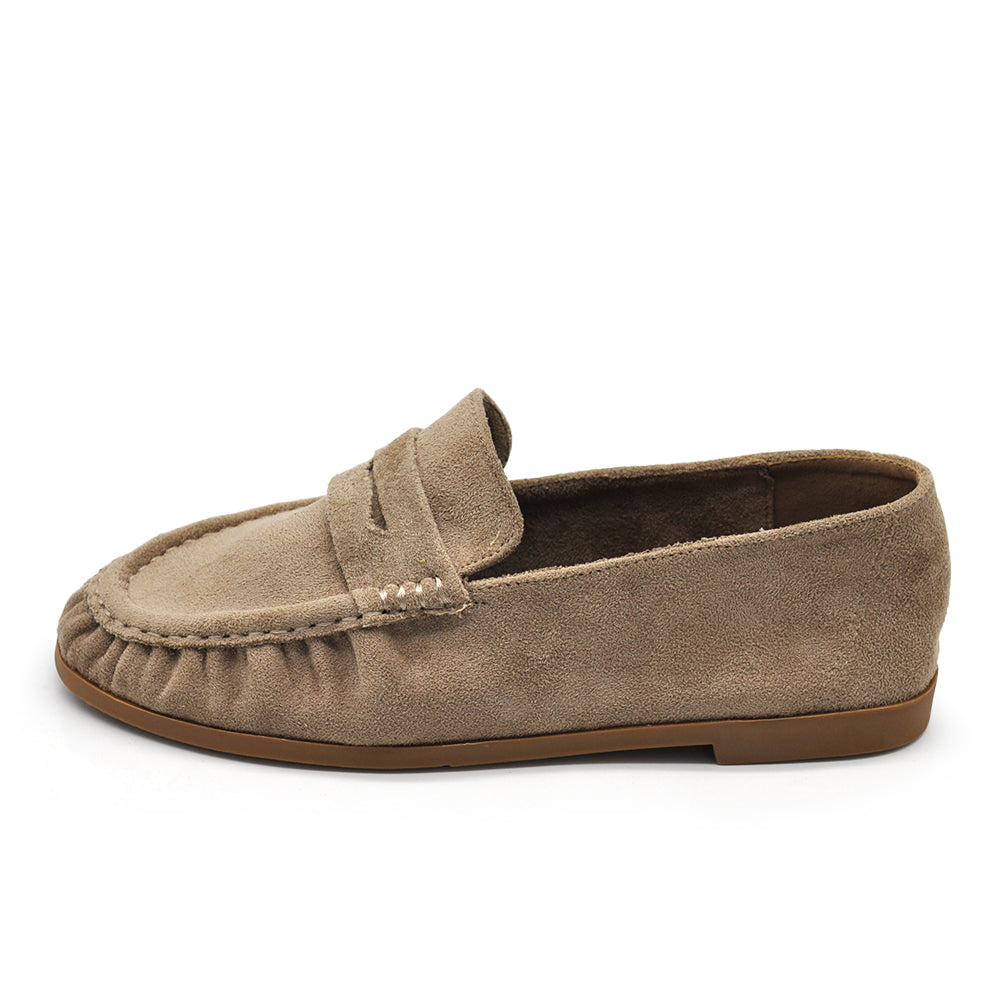 Mocassini Donna con Bordo Arricciato, Effetto Scamosciato, Penny Loafer Morbidi e Comodi H178