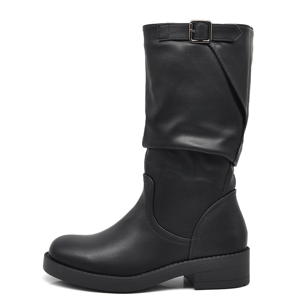 Scarpe Da Donna Stivali Biker Motociclista Con Fibbie YL226 nero camel marrone
