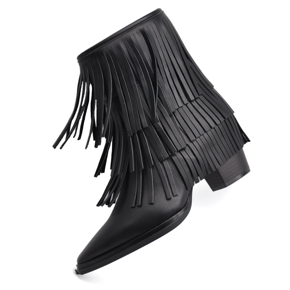 Stivaletti Stivali Texani Western da Donna Con Frange Camperos MP2742-4 nero